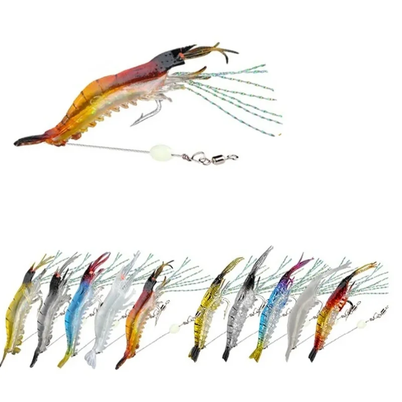 

6pcs Glow-in-the-dark Shrimp Bait Jig Head Hook Fishing Bait Grassless Soft Swim Bait Bass Trout Trash Walleye Fishing Jigs
