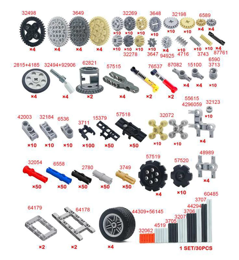 768pcs MOC Technical Parts Cars Gears Axles - Wheels Connectors Building Block Accessories Pieces Sets