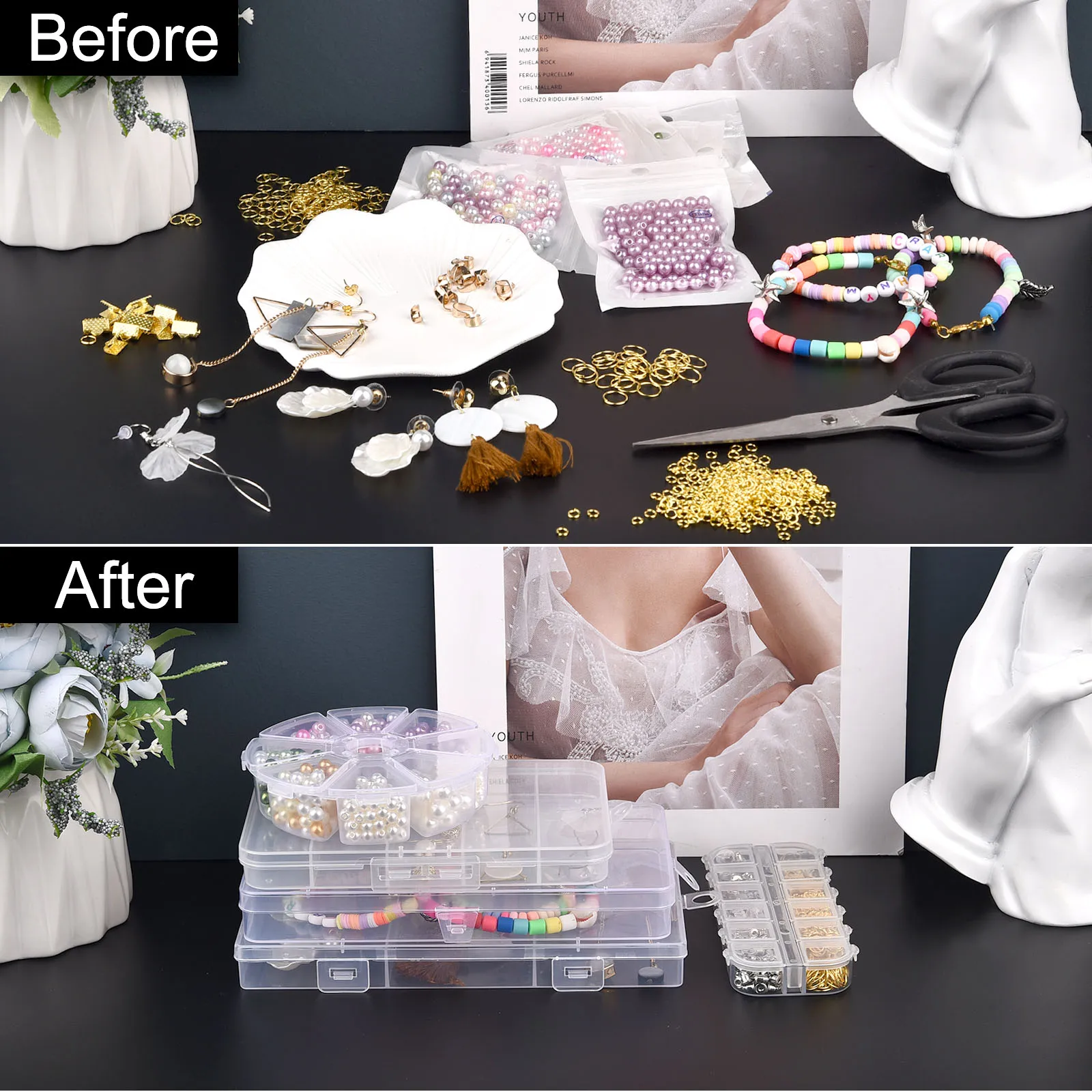 Clear Plastic Storage Box for Jewelry, Beads, and Small Accessories Organizer