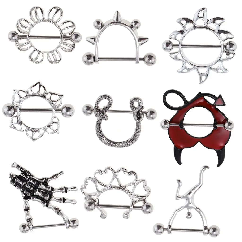 9-Pcs-14G-Stainless-Steel-Women-Flower-Design-Nipples-Rings-Body