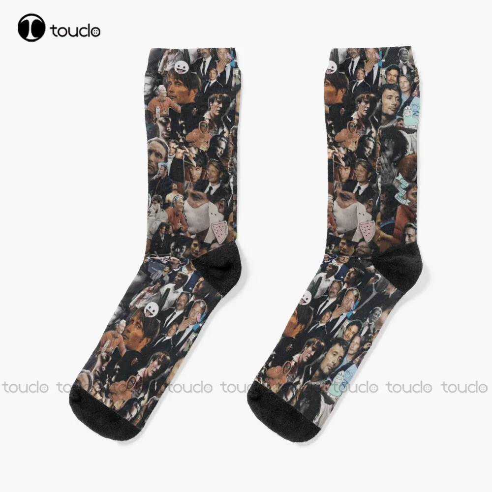 

Mads Mikkelsen Collage Socks Girls Soccer Socks Christmas Gift Unisex Adult Teen Youth Socks Custom 360° Digital Print Women Men