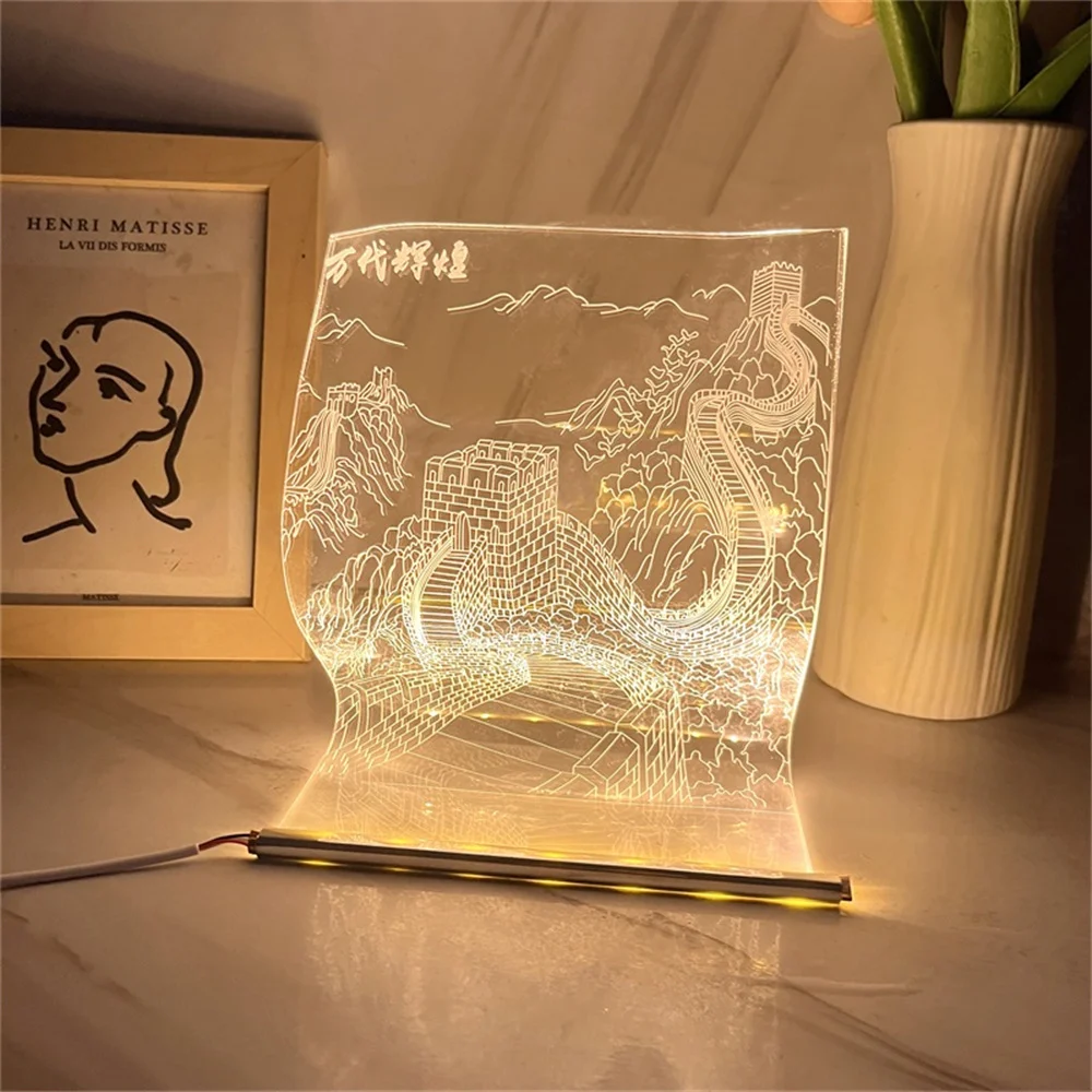 

Great Wall LED Table Lamp Creative LED Acrylic Light Guide Desk Lamp Chinese Style Art Deco Lamps Desk Lighting Home Decor Gifts