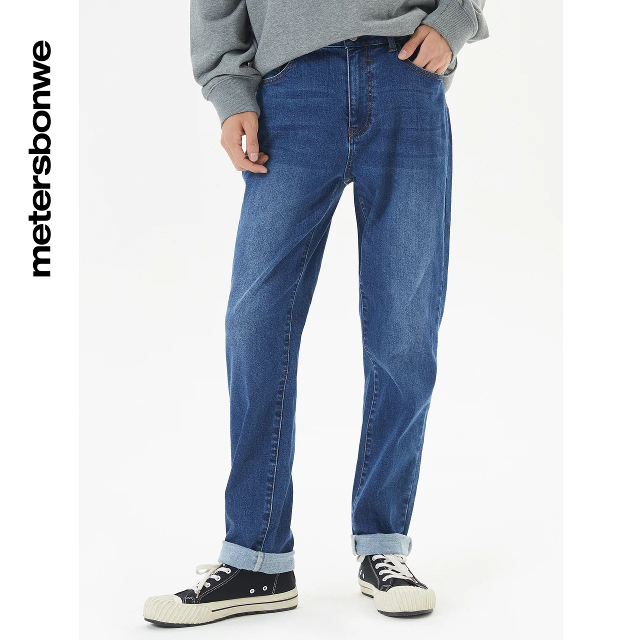 Metersbonwe Fleece Jeans Men Autumn Winter Casual Pants Loose Straight Leg C Male Black Trousers Brand