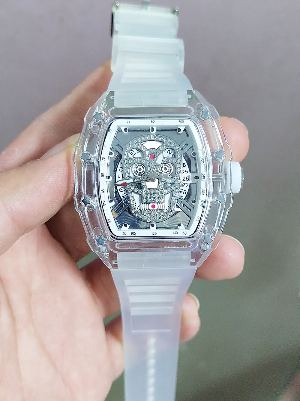 Luxury Quartz Men’s Wristwatch Male Watch for Man Watches Mechanical Trend Automatic Transparent Ghost Head Waterproof Skull