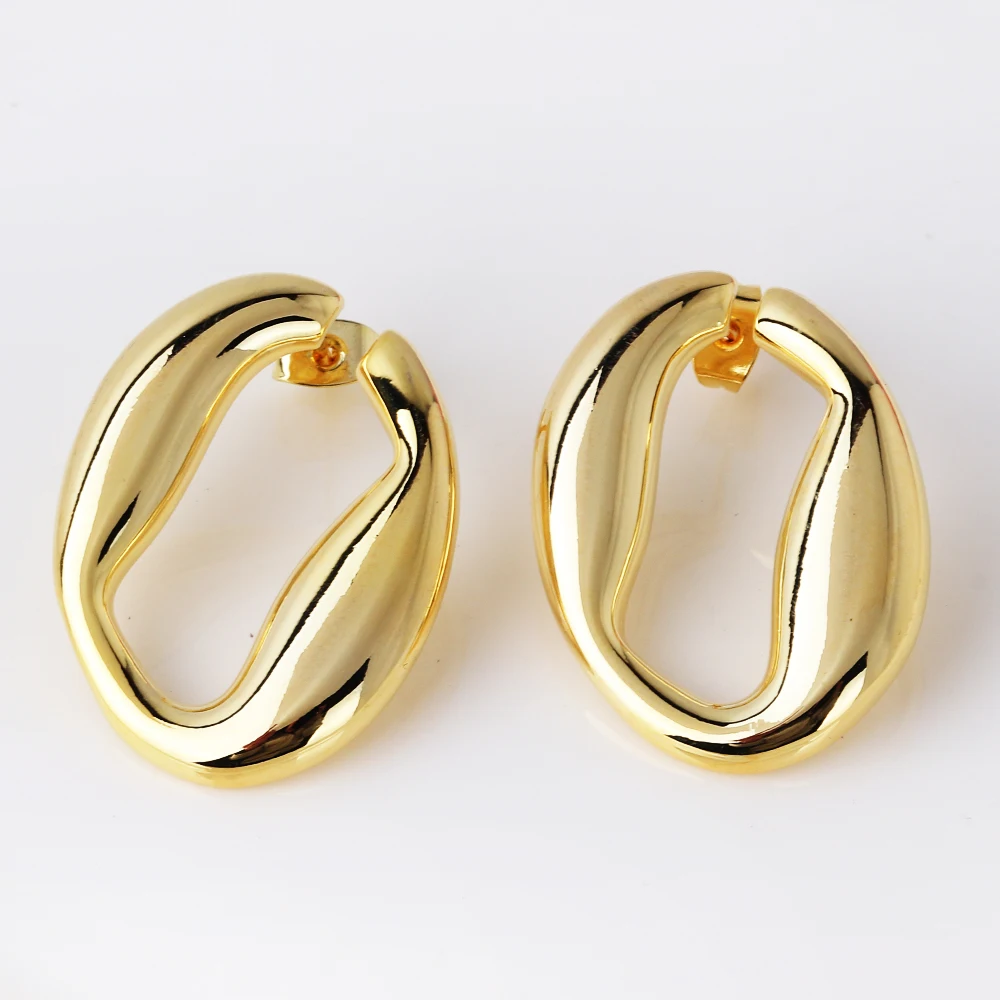 

18K Gold Smooth Metal Stud Earrings For Women Girls Fashion Irregular Hoops Statement Earrings Waterproof Punk Bijoux Jewelry