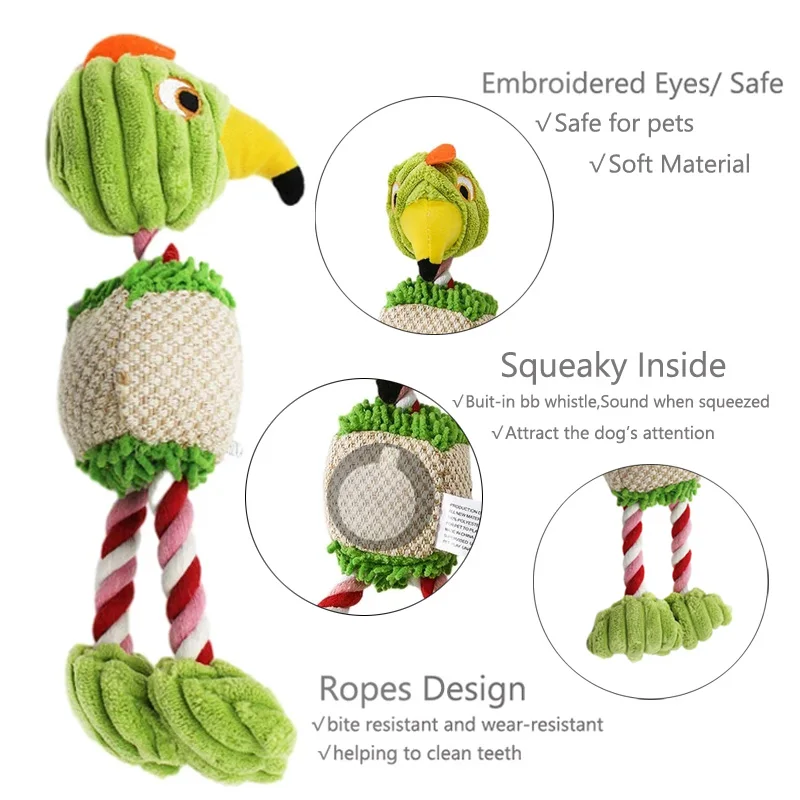 Plush Dog Toys for Small Large Pets Funny Bird Shaped Dogs Squeak Chew Ropes Toy Pets Interactive Supplies 2