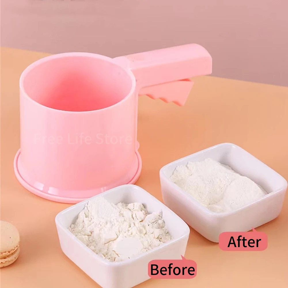 Flour Sieve Cup Powder Sieve Mesh Transparent Baking Semi-automatic Sugar  Sifter Powder Shaker Handle Measuring Cup Kitchen Tool - AliExpress