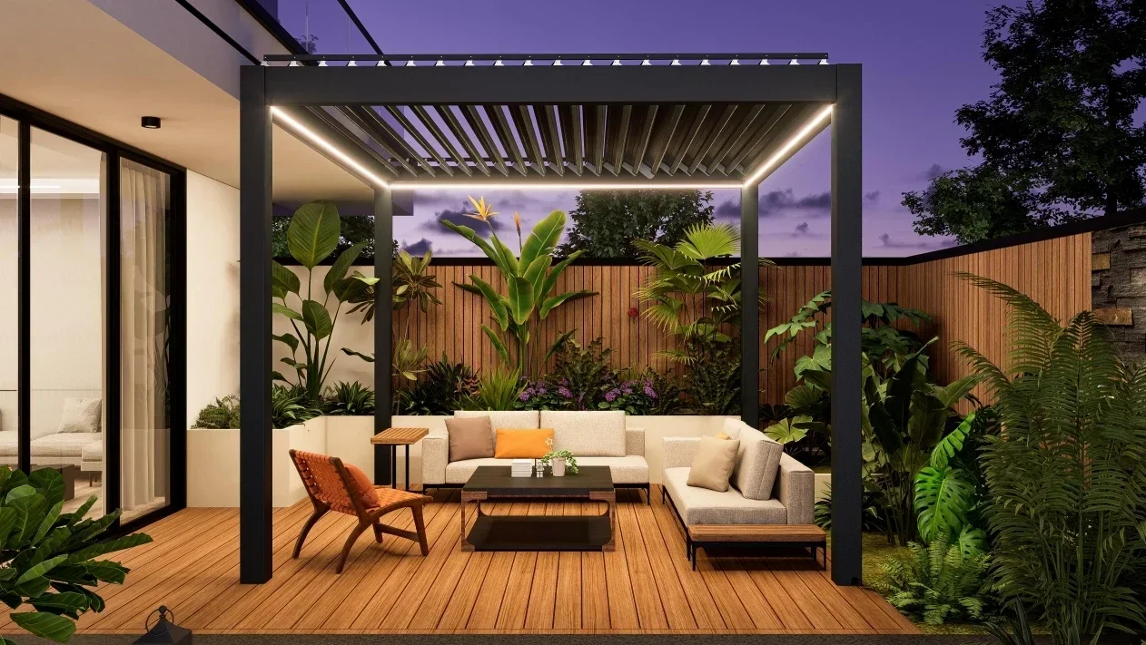 Modern Outdoor Aluminum Louvered Pergola – Electric Sunroof 6