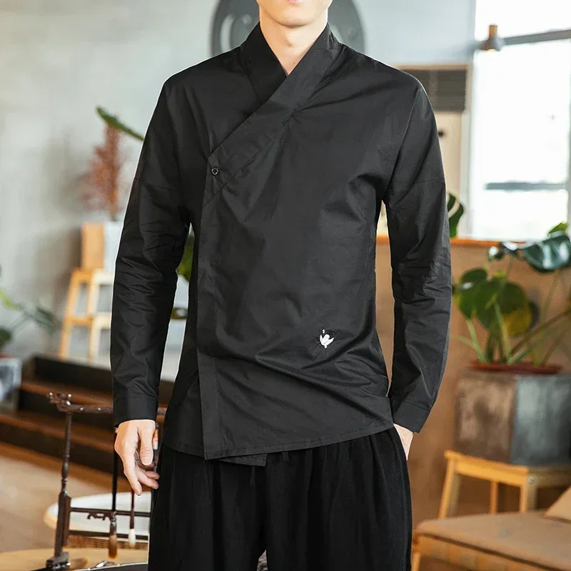 Men Chinese Style Cotton Linen Oriental Hanfu Streetwear Casual Shirts men chinese style shirt
