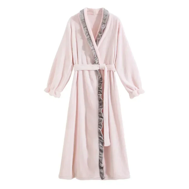 

Sweet Princess Velvet French Autumn Nightwear Long Coral Women Flannel Sleeve Vintage Loose Winter Sleepwear Dress Robe Pajamas