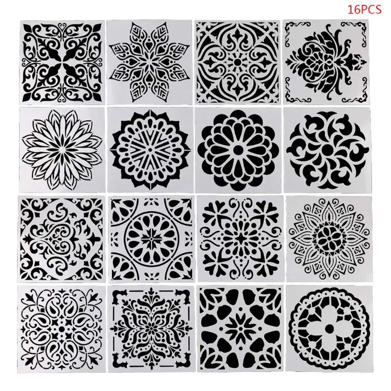 

16pcs/set Mandala Drawing Template Ruler Stencil Painting Board DIY Album Decor