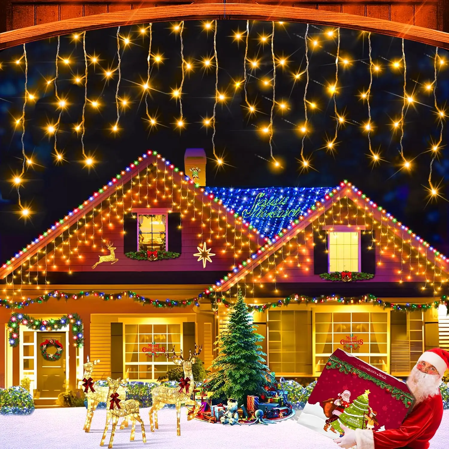 thumbnail image 1 of Guirnalda de luces navideñas para exteriores, guirnalda de luces LED con forma de carámbano de 4 m y 20 m, para decoración de Año Nuevo, 1 of 5