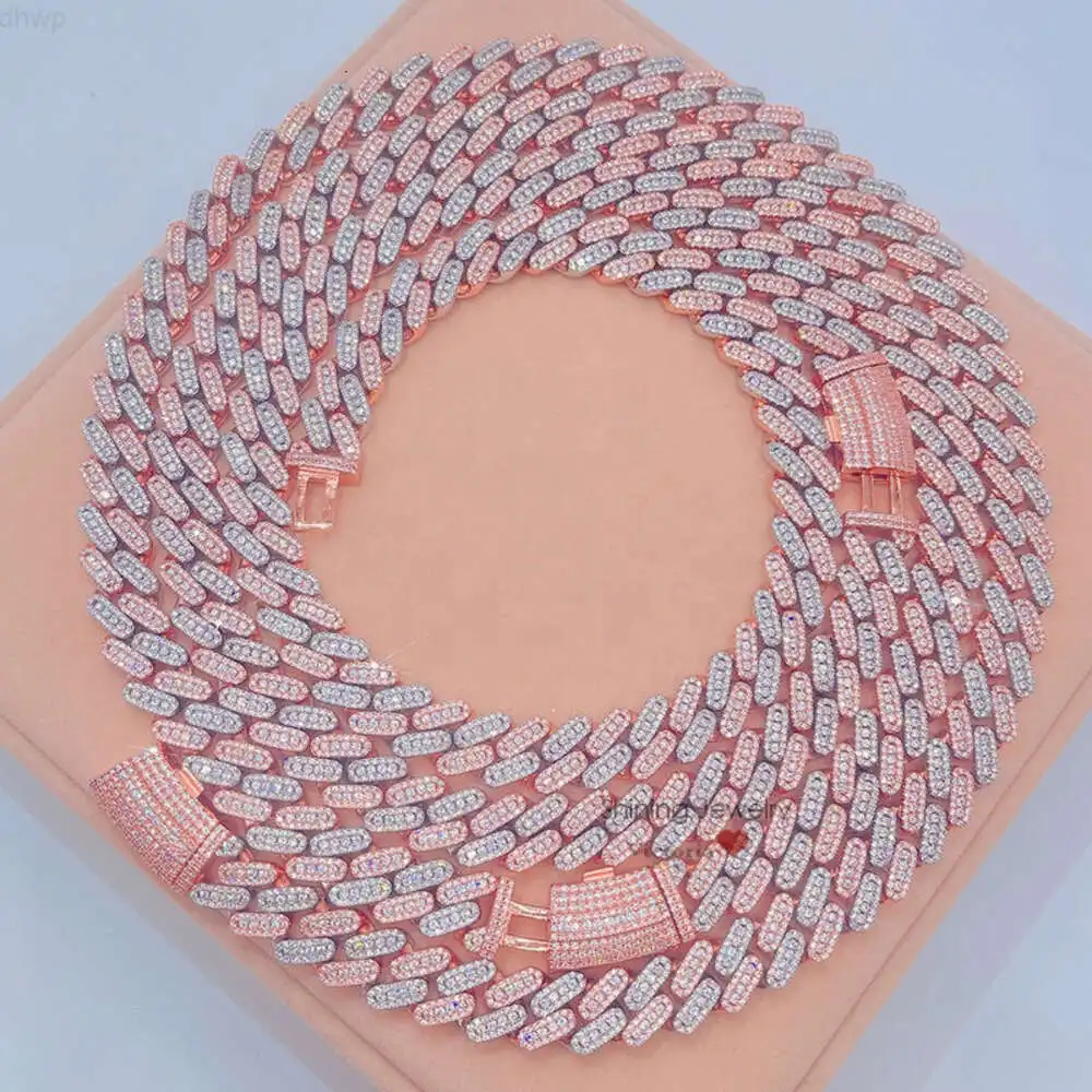 

Hip Hop Rapper Jewelry Iced Out Moissanite 13mm Rose Gold 2 Tone Cuban Chain Necklace