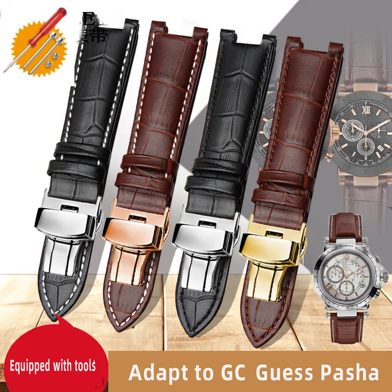 

20*11mm 20*12mm 22*13mm Genuine Leatehr Watchband for GC Guess PASHA W3108/HPI004 Watch Strap Butterfly Buckle Bracelet