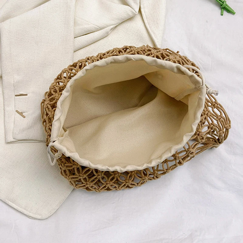 Fashion Crochet Bags for Women Summer Beach Tote Bag Raffia Aesthetic Totes Straw Handbag Bohemian Boho Woven Knit Shoulder Bag