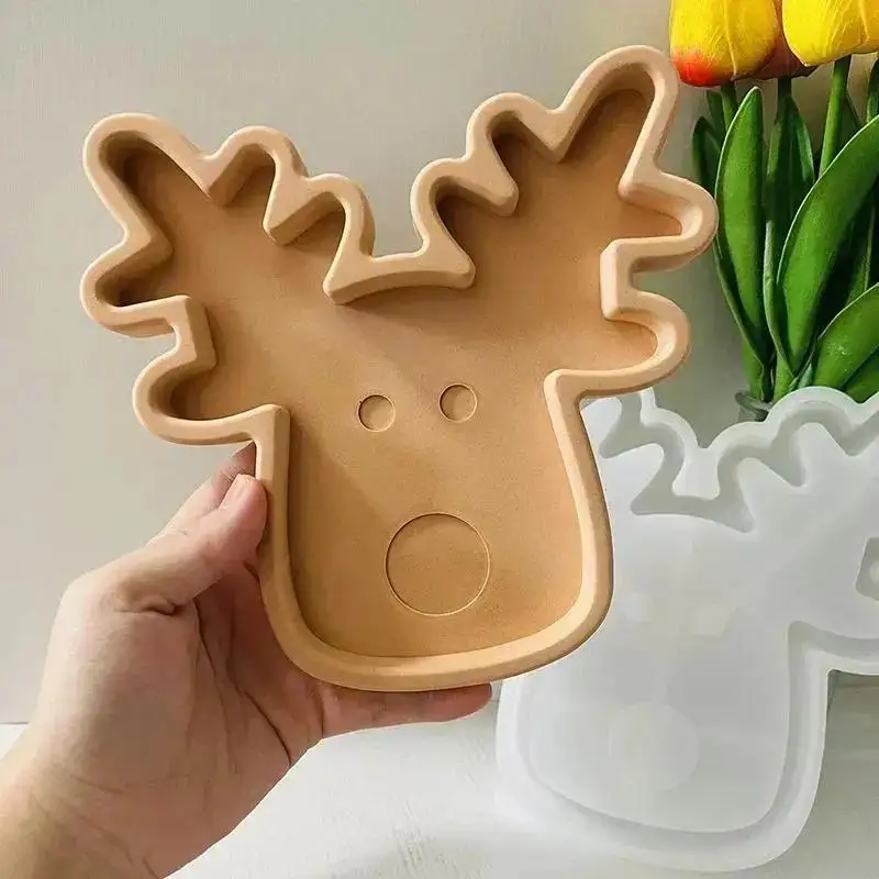 Christmas Series Style Handmade Creative Shape Elk Tray Silicone Mold Cute Deer Head Storage Tray Cement Mold Home Decorative