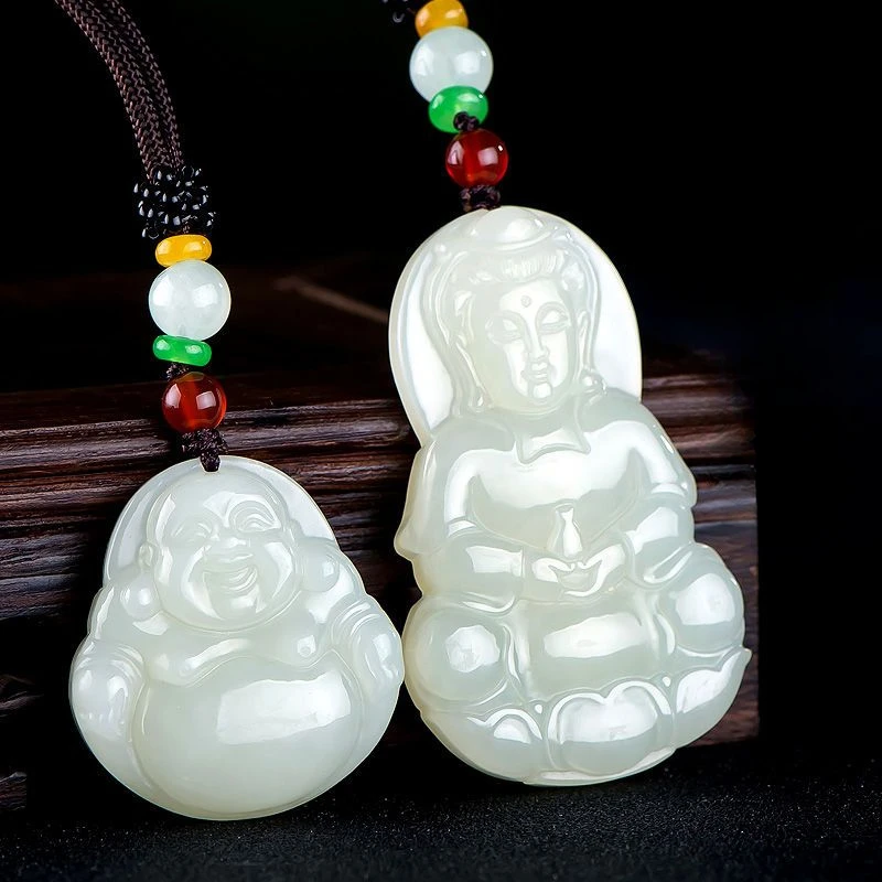

Genuine Hetian Jade Pendant Necklace for Men and Women, Avalokitesvara Buddha Pendant, Natural Jadeite Stone Jewelry