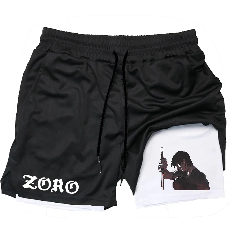 Men's Anime Printed Shorts, 2 in 1 Quick Drying Double Layer Athletic Shorts, Fitness, Outdoor Recreation, Training, 2024 2
