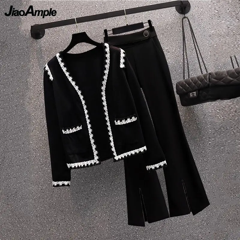 2024 Spring New Fashion in Matching Set Women's Casual Long Sleeved Coat Flare Pants 2 Piece Korean Elegant Jacket Trousers Suit