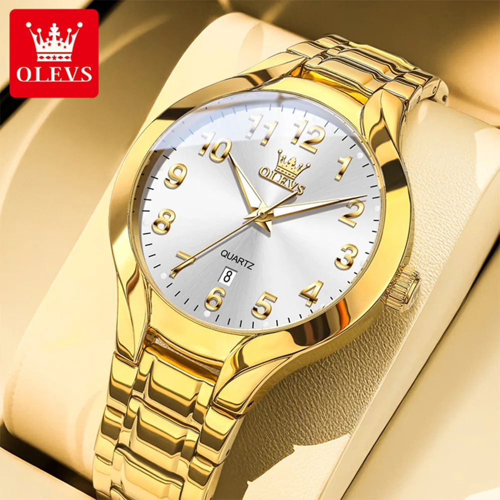 OLEVS 3650 montres en or pour hommes classique grand cadran numérique Date automatique étanche lumineux Original montre-bracelet à Quartz pour hommes nouveau 1