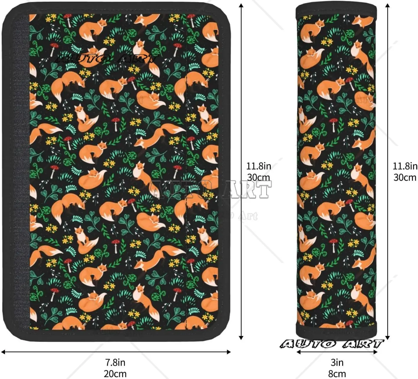 2 Pack car seat belt cushion pad cover red mushroom green leaves flowers floral fox black seat belt shoulder strap covers