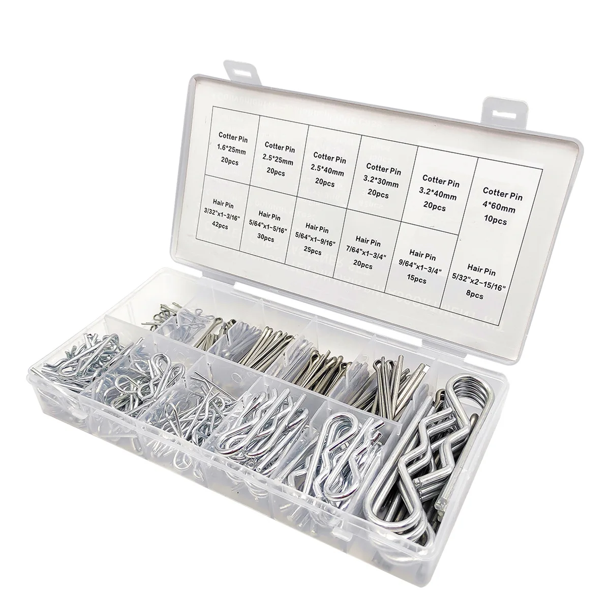 250PCS Cotter Pin Hairpin Assortment Kit Zinc Plated Steel Hitch Split