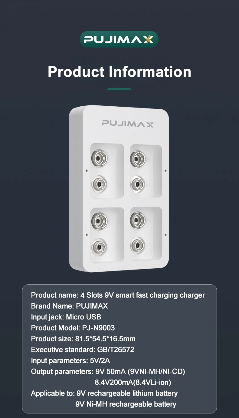 Smart Battery Charger USB Independent Slot Adapter 4 Slots 9V 6F22 For Ni-MH/Ni-Cd/Li-ion Lithium Rechargeable Batteries