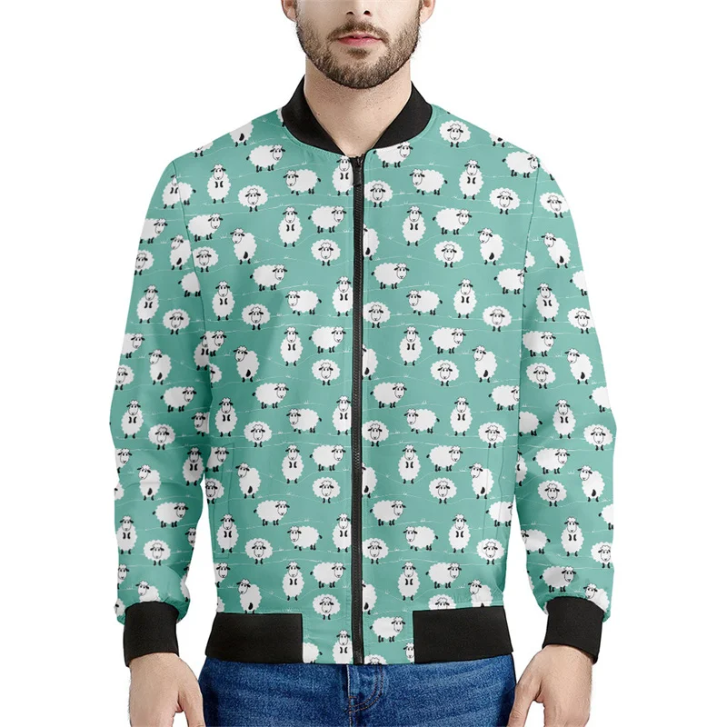 thumbnail image 1 of Chaqueta con cremallera y estampado 3D de ovejas y animales de dibujos animados para hombre, sudadera de gran tamaño, chaquetas de calle geniales para primavera y otoño, abrigos de manga larga, 1 of 5