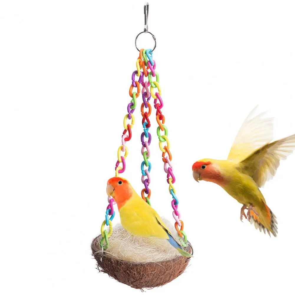 Bird House Colorful Chain Rest Play Coconut Shell Lightweight Hanging Parrot Swing Toy for Home