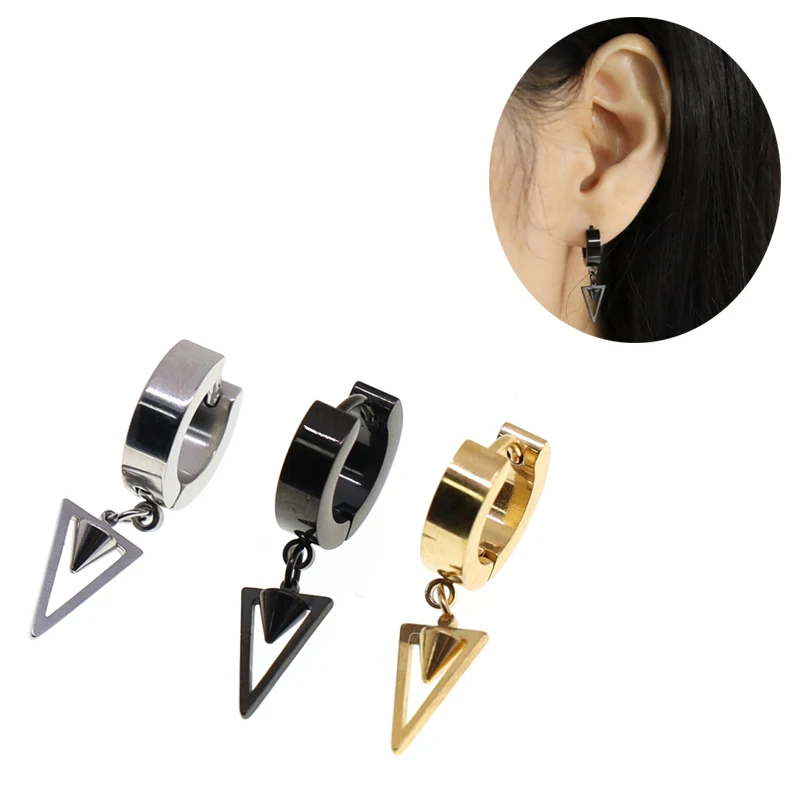 

Hip Hop Jewelry Cone Drop Earring with Hollow Triangle Piercing Hoop Earrings