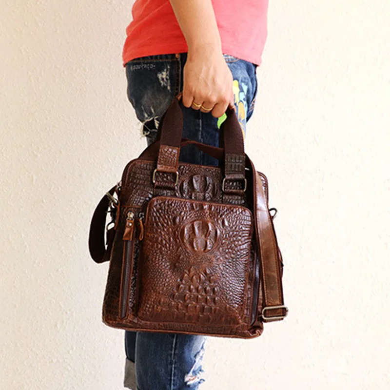 Genuine Leather Crocodile Pattern Men's Briefcase Business Cowhide Handbag Luxury Male Shoulder Messenger Bag Office File bag