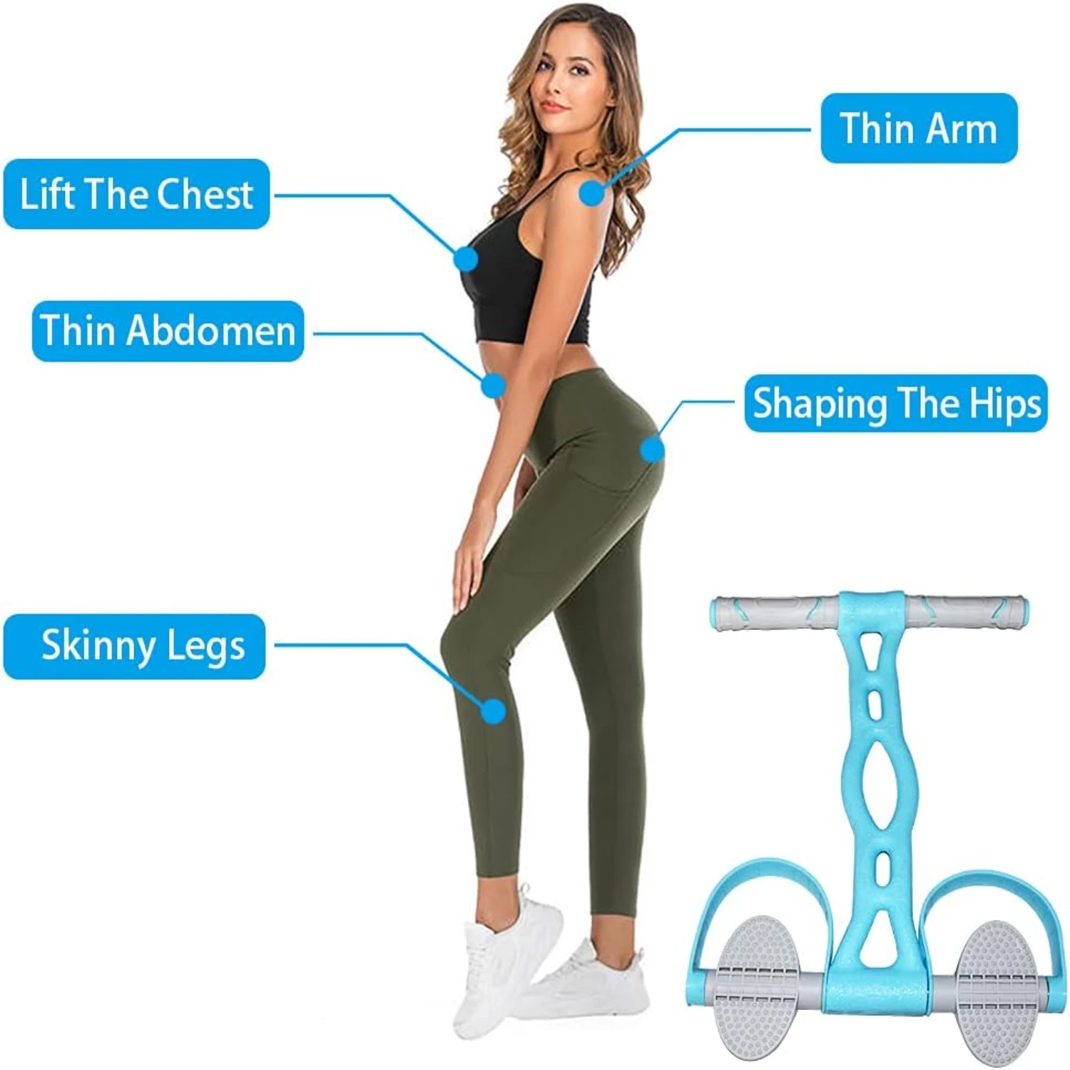 Blue Slimming Natural Latex Elastic Resistance Band for Arms, Legs, Abdomen, and Waist-Multifunctional Tension Rope for Full B
