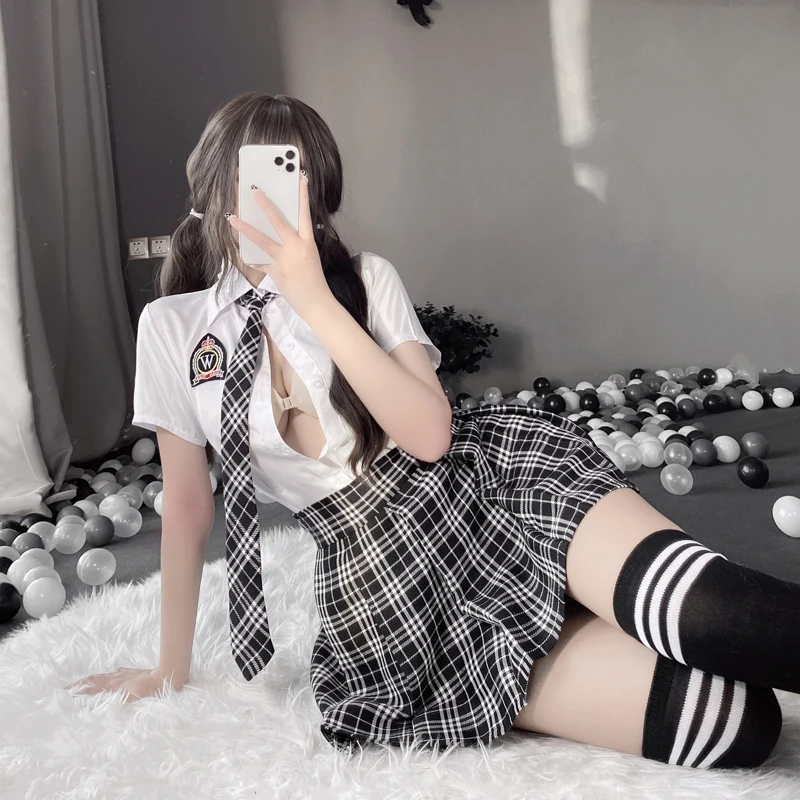 Paloli Japanese Student Girls School Uniform Black White Lingerie JK Suit Pleated Skirt Women Night Roleplay Temptation Outfits