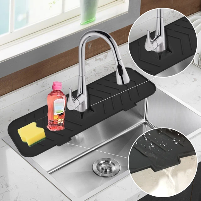 Silicone Kitchen Faucet Mat For Sink Sponge Drain Rack Foldable Sink Mat  Faucet Splash Catcher Bathroom Countertop Protector Mat