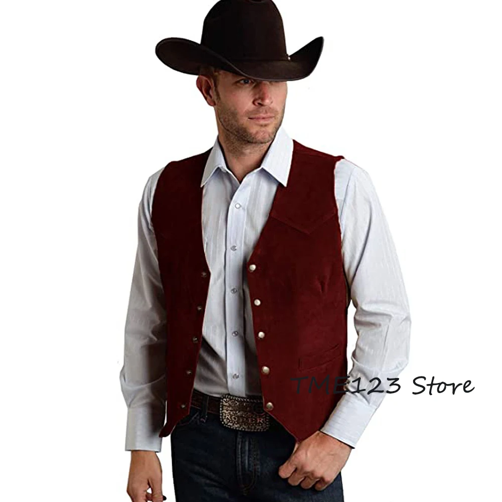 Men's Suede Slim Fit Single Breasted Vest Casual Western Denim Vest 5 Buttons Fashion Classic Clothing