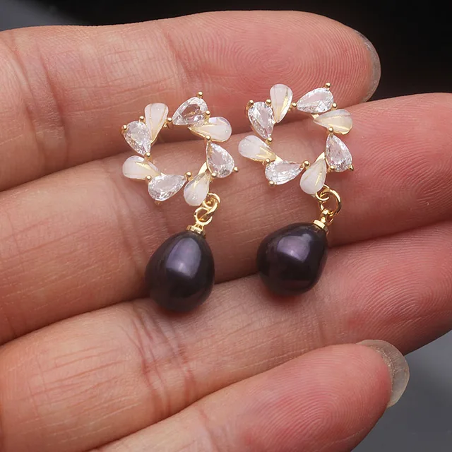 Boucles d'oreilles en perles d'eau douce naturelles pour femme, bijoux de mariage en argent 925, cadeau d'anniversaire pour femme, rose noir