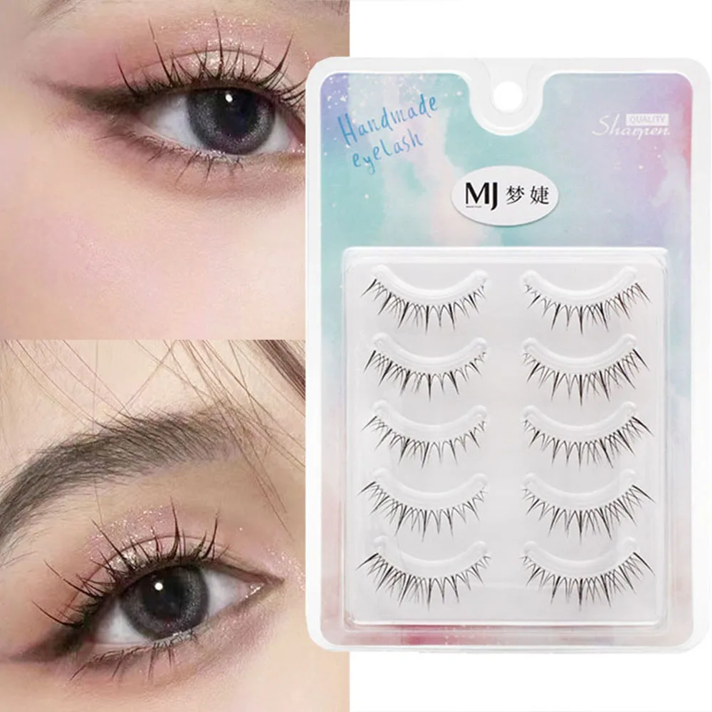 

5 Pair Korean False Eyelashes Natural Lightweight Soft DIY Eyelash Extensions Transparent Stem Fake Eyelashes Women Makeup