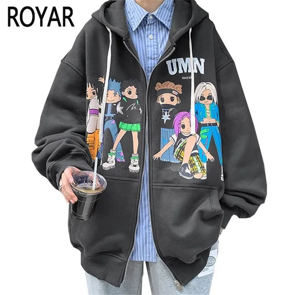 2024 hoodie men's spring and fall fashion Instagram hooded loose American retro cardigan coat