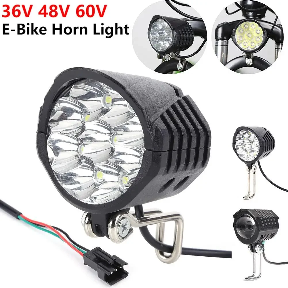 Electric Scooter Accessories Electric Bike Accessories Electric Bike Lights 36V 48V 60V Electric Bike Headlight Horn 18W 9 LED Electric Scooter LED Front Light Waterproof Motorcycle E-Bike Flashlight