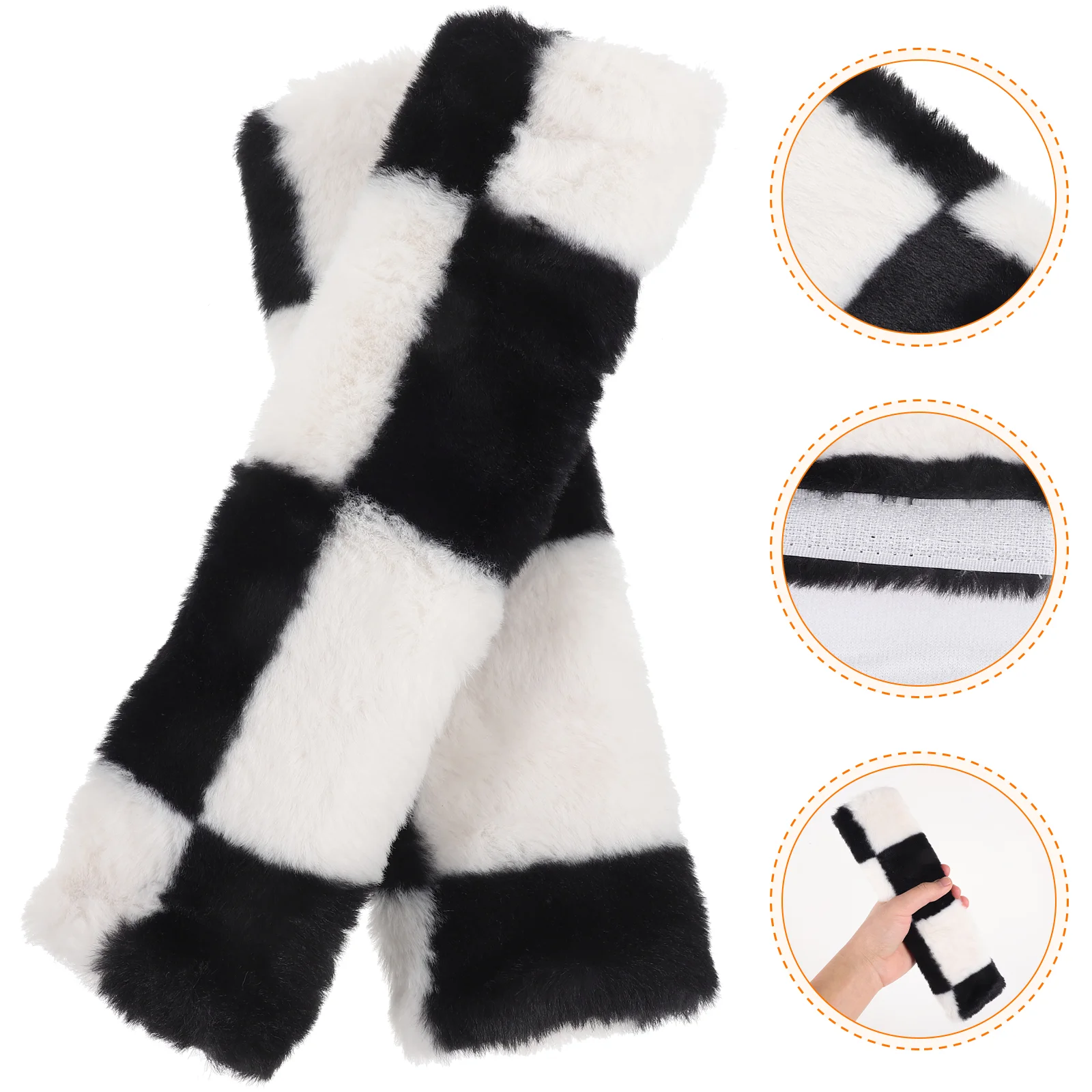 2 Pcs Car Seats Belt Shoulder Cover Fluffy Safety Pads Seatbelt Checkered Cushion Covers for