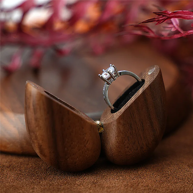 Engagement Ring Box Unique Wooden Heart Shaped Ring Case for Proposal Wedding Ceremony Birthday Gift