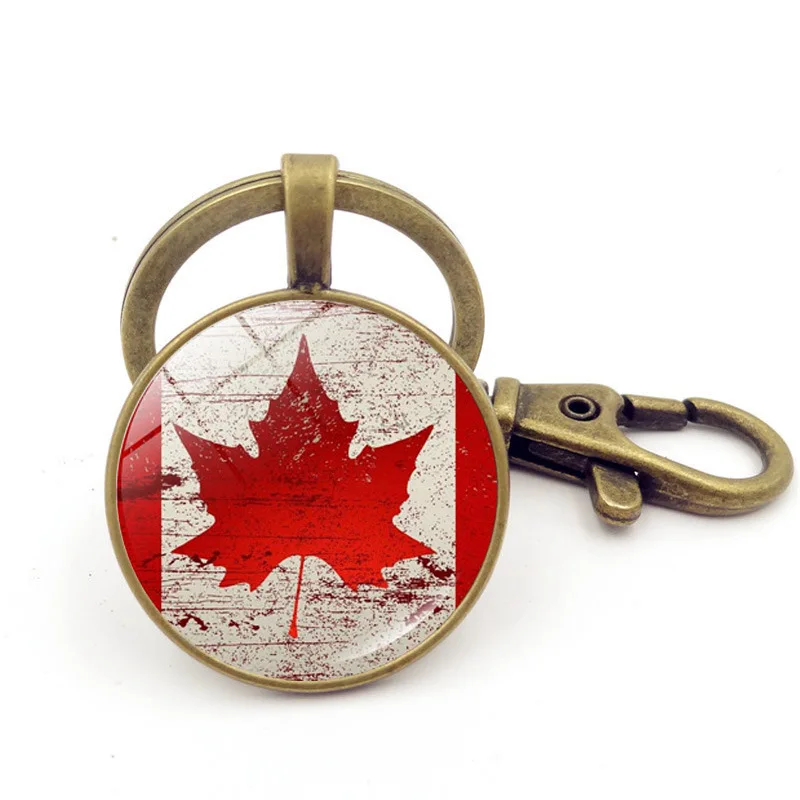 Portachiavi Con Bandiera Retrò Canadese Versatile Foglia D'Acero Canadese Mappa Fotografica Ciondolo Cabochon In Vetro Portachiavi Donna Uomo