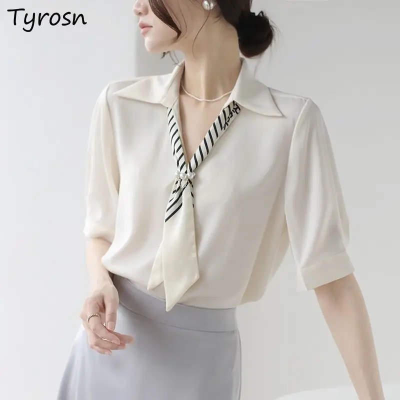 

Blouse Women Temperament Design Elegant Fashion French Style Daily Tender Turn-down Collar Mature Stylish Ladies Cozy Leisure
