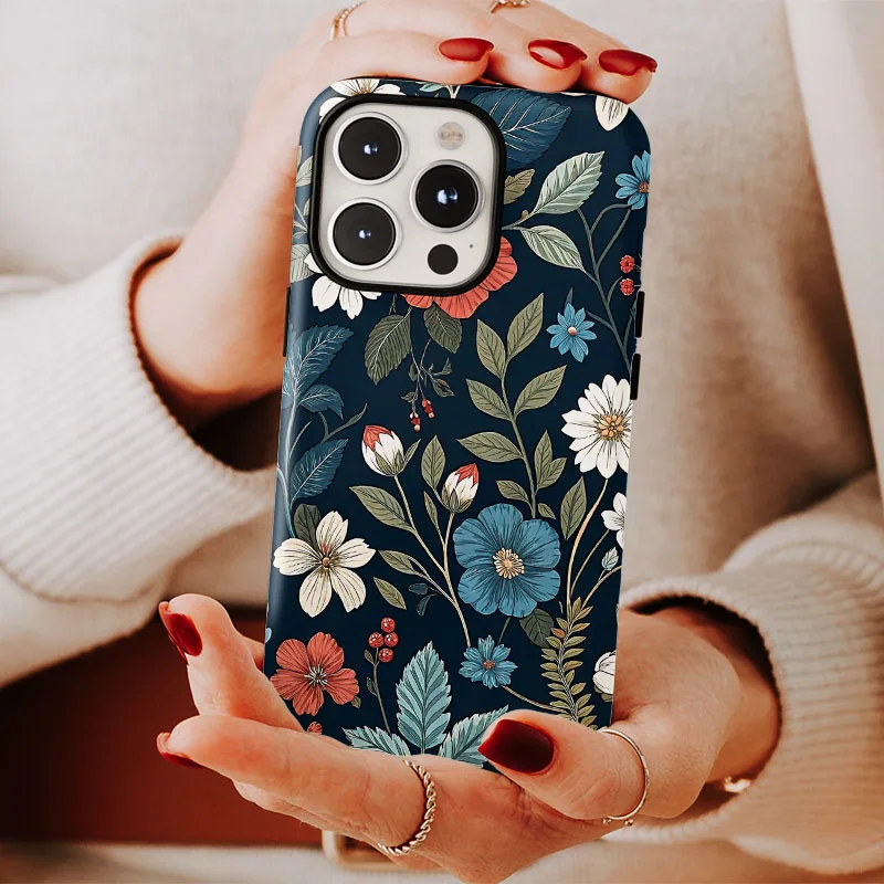 Dual-Layer Floral Phone Case with Screen Protector