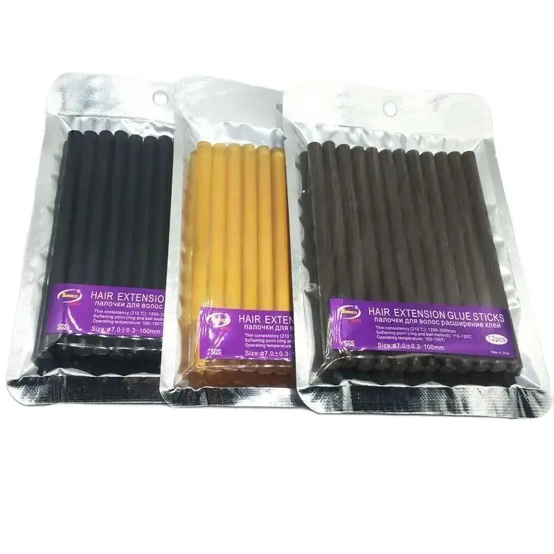 24 PCS diameter 7 x 100 mm Hair Extension Glue Sticks Hot Melt Glue Stick for hair extension 3 colors Black Yellow Brown hair extension glue hair extension glue stick