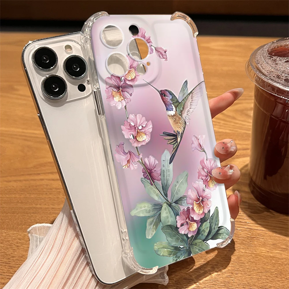 

Bird Flower Phone Case for Iphone 11 13 14 Plus Pro Max 12 Mini XS X XR 7 8 SE Clear Shockproof Acrylic Hard Back Cover
