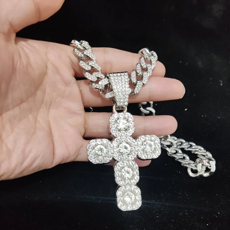 Collana Uomo Con Croce Diamantata - Argento, Acciaio Titanio, 60+5 Cm, Unisex - Foto 3