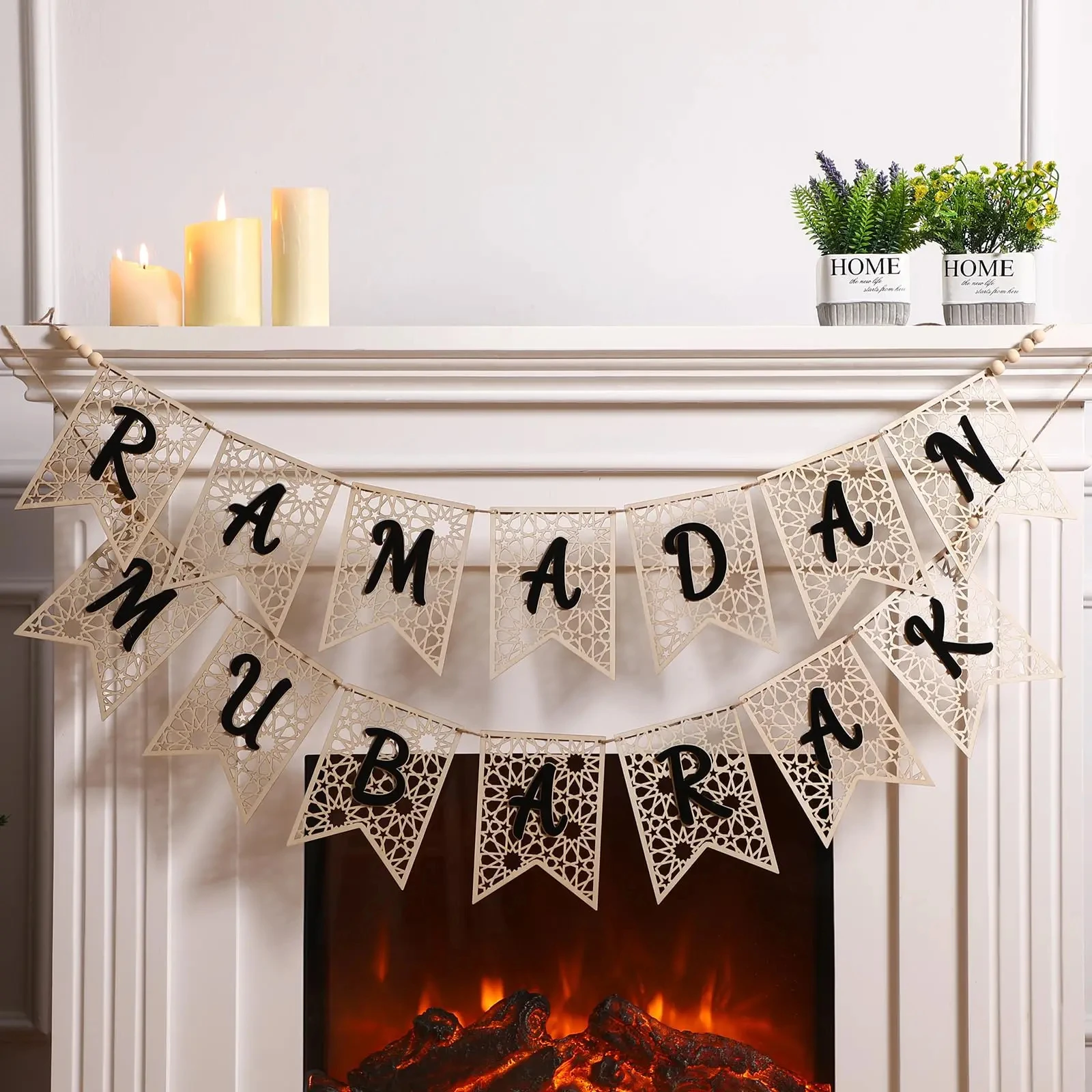 Eid Ramadan Dekoration 2026 Ramadan Mubarak Banner Rustikale Holz-Dekoration für Islamische Muslimische Festlichkeiten und Heimdekoration