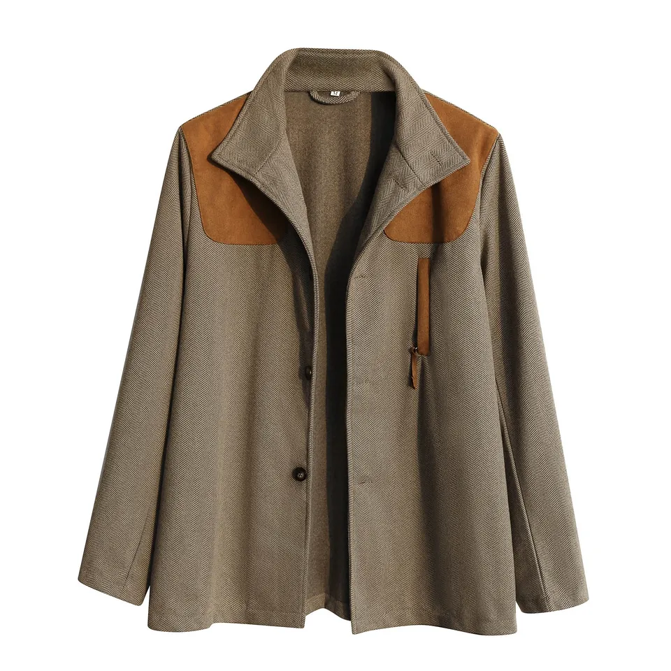 Mens Vintage Suede Stitching Casual Jacket