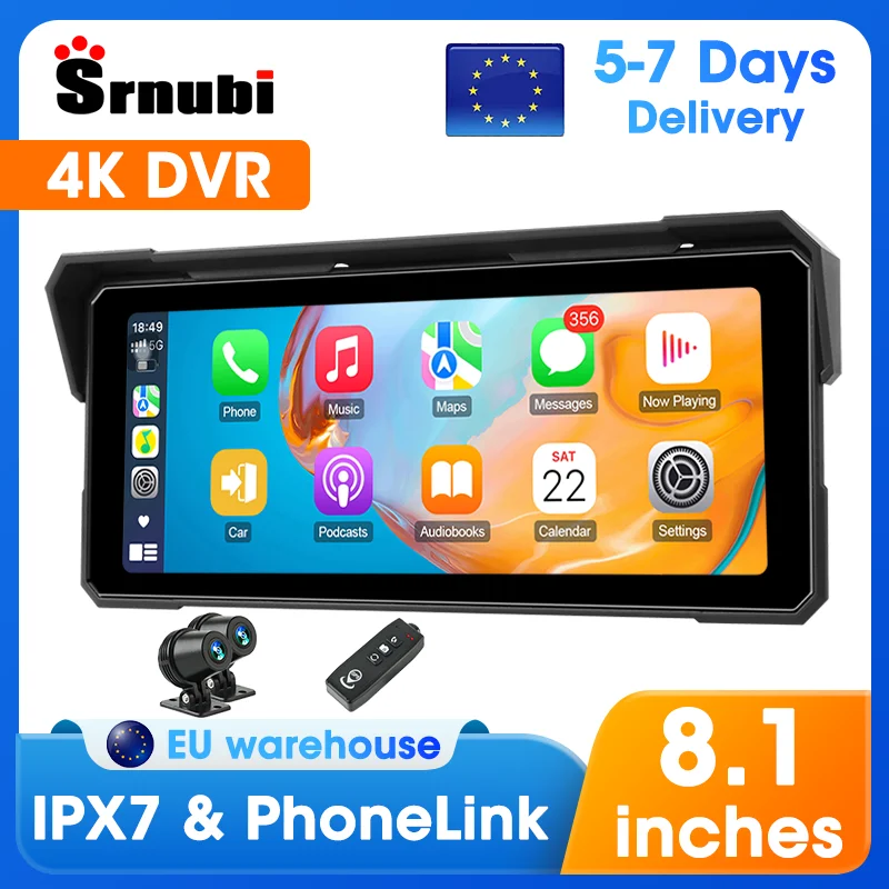 7/8.1 pollici Moto 4K DVR WIFI portatile Moto Navigazione GPS per Wireless Carplay Android Auto IPX7 Schermo impermeabile Dual BT